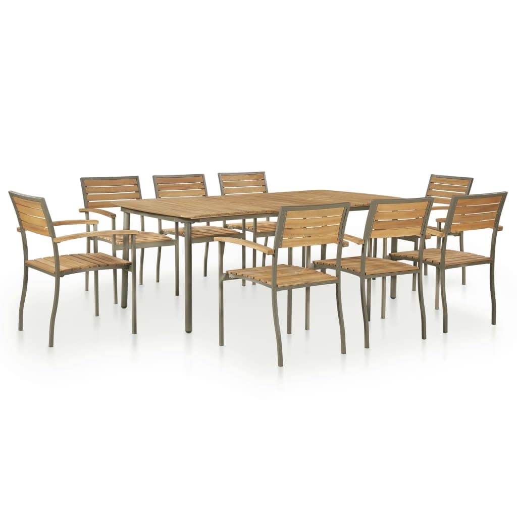 9 Piece Natural Wood and Grey Metal Outdoor Dining Set D8093