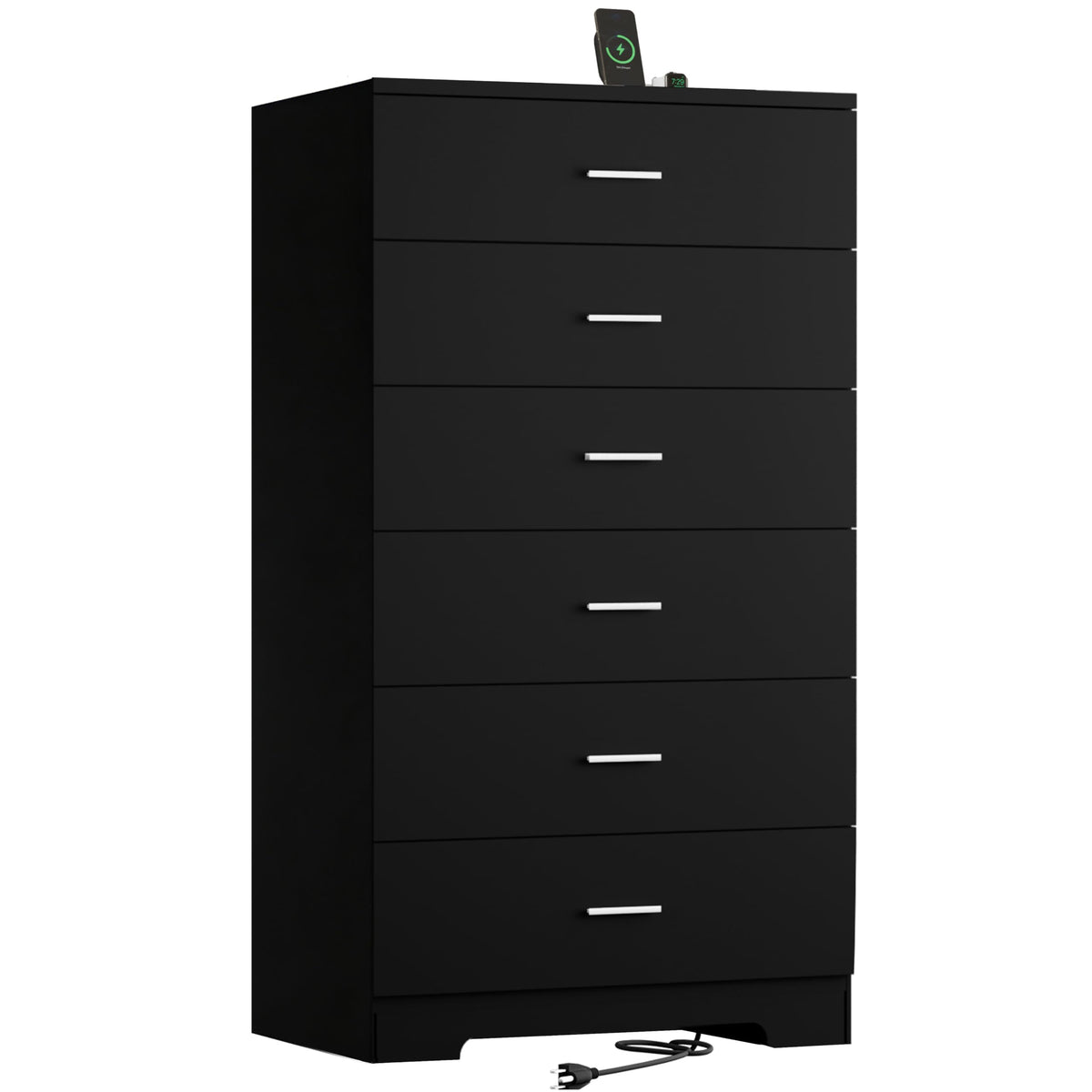 Black 6 Drawer Wood Dresser with Power Outlets H81819