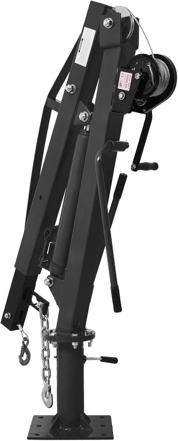 Hydraulic Pickup Truck Crane with Hand Winch, 2000 lb Capacity, 360° Rotation, Black K54541
