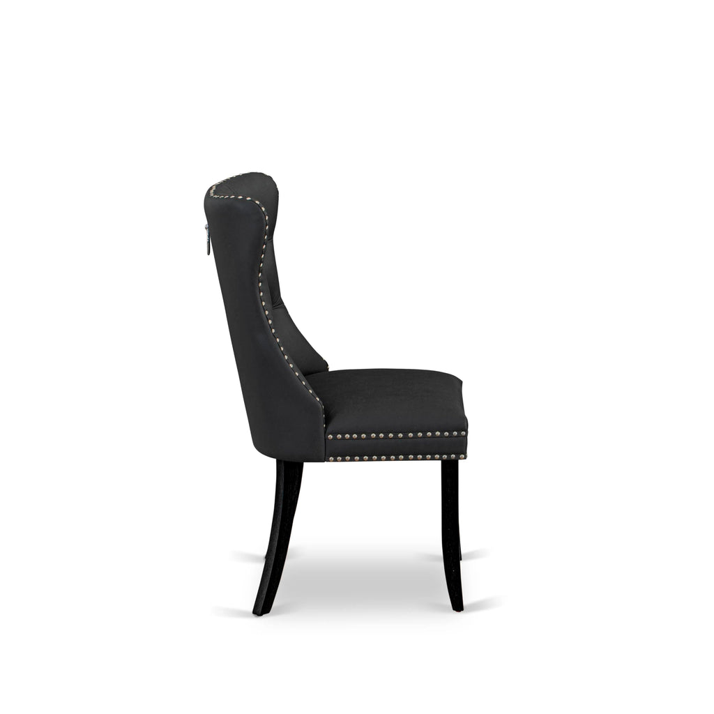 Button Tufted Dark Gray Polyester Fabric Upholstered Dining Chairs, Set of 2 L543073