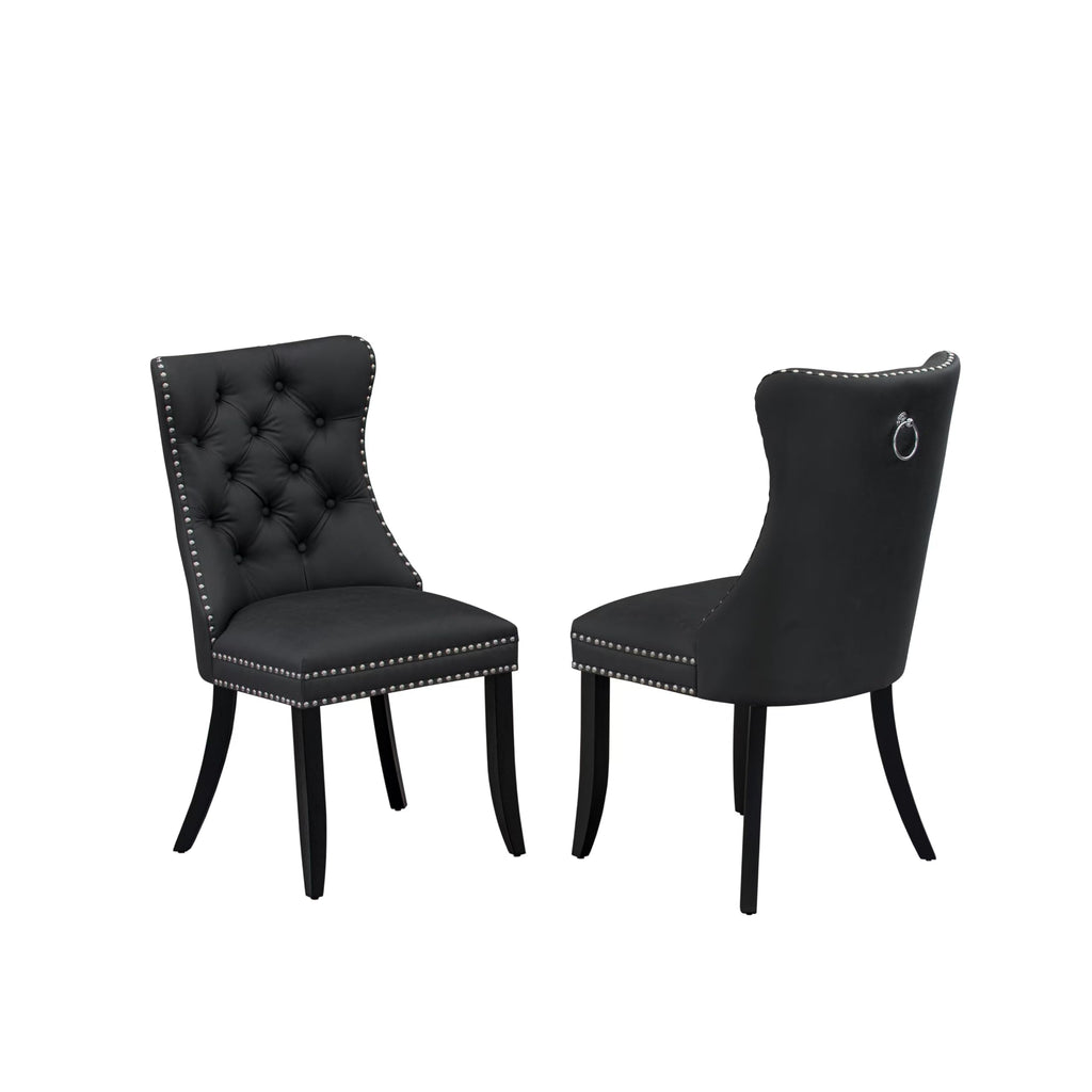 Button Tufted Dark Gray Polyester Fabric Upholstered Dining Chairs, Set of 2 L543073