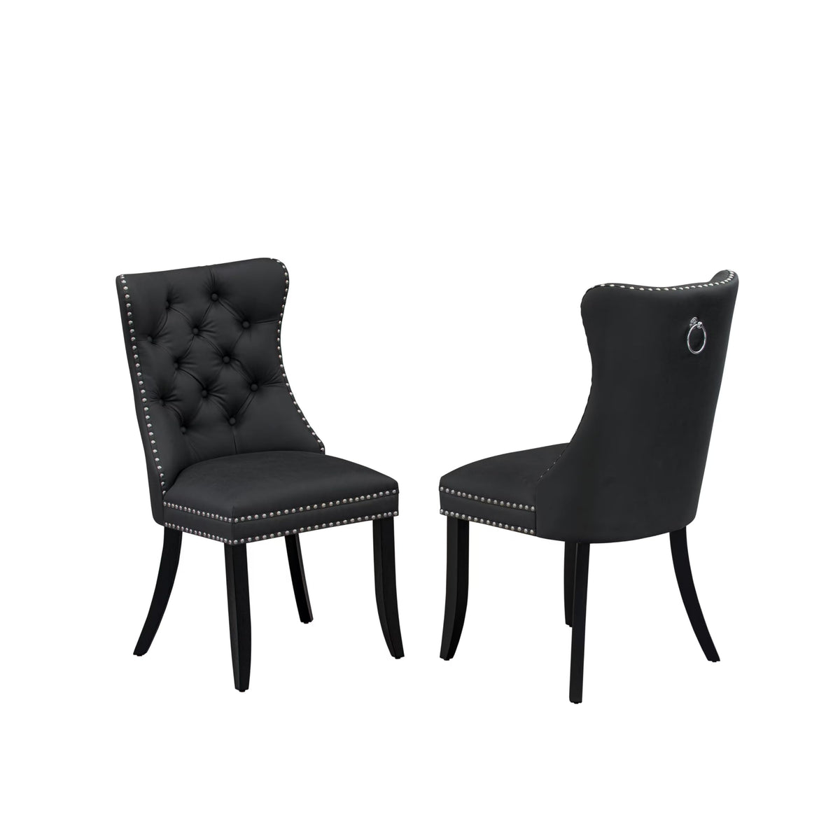 Button Tufted Dark Gray Polyester Fabric Upholstered Dining Chairs, Set of 2 L543073