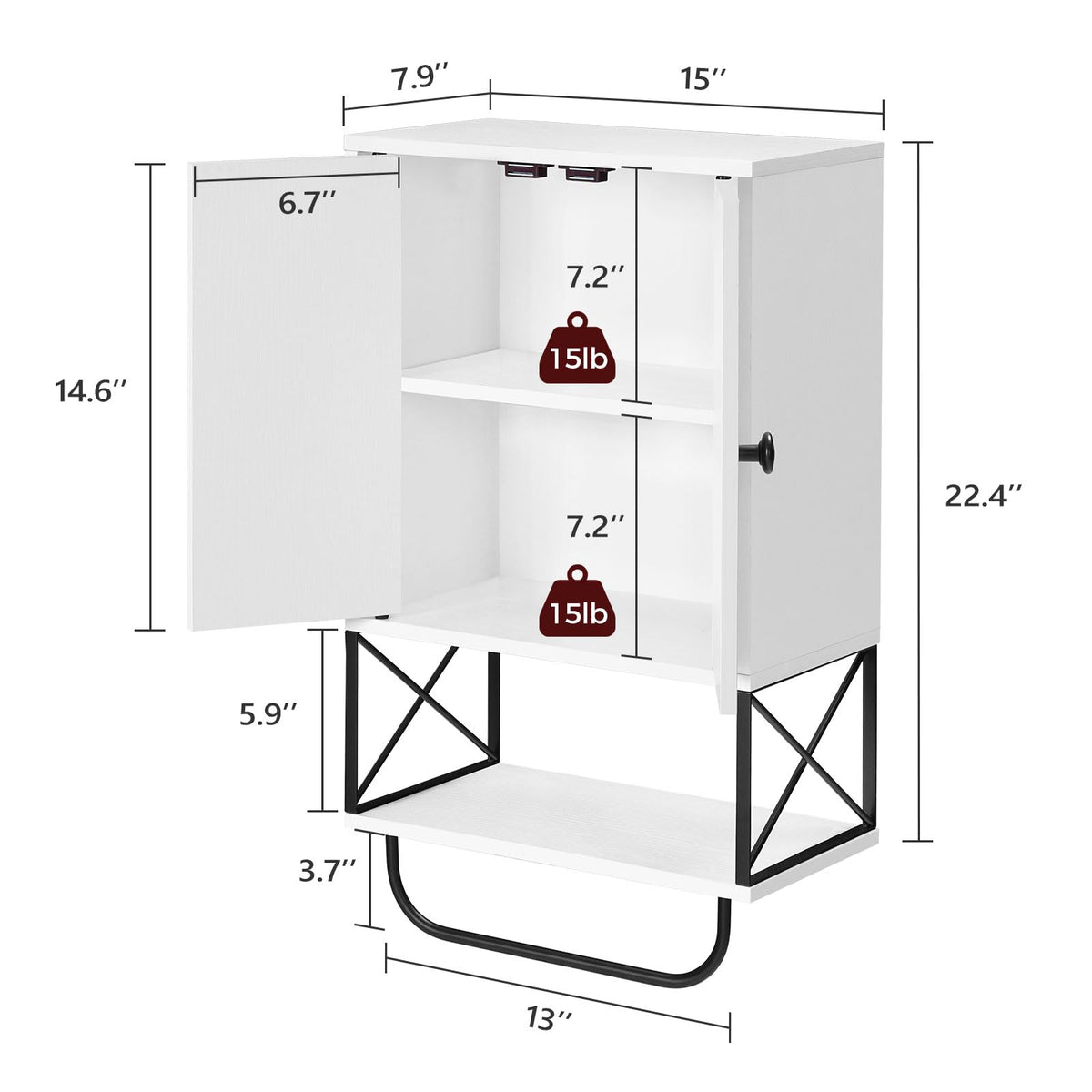 White 2 Door Wall Mounted Bathroom Cabinet with Adjustable Shelf Z39386