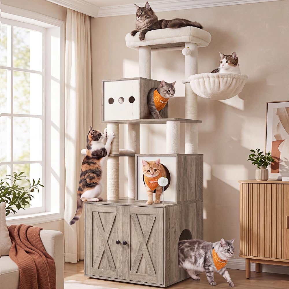 70.1-Inch Tall Cat Tree with Litter Box Enclosure P98338