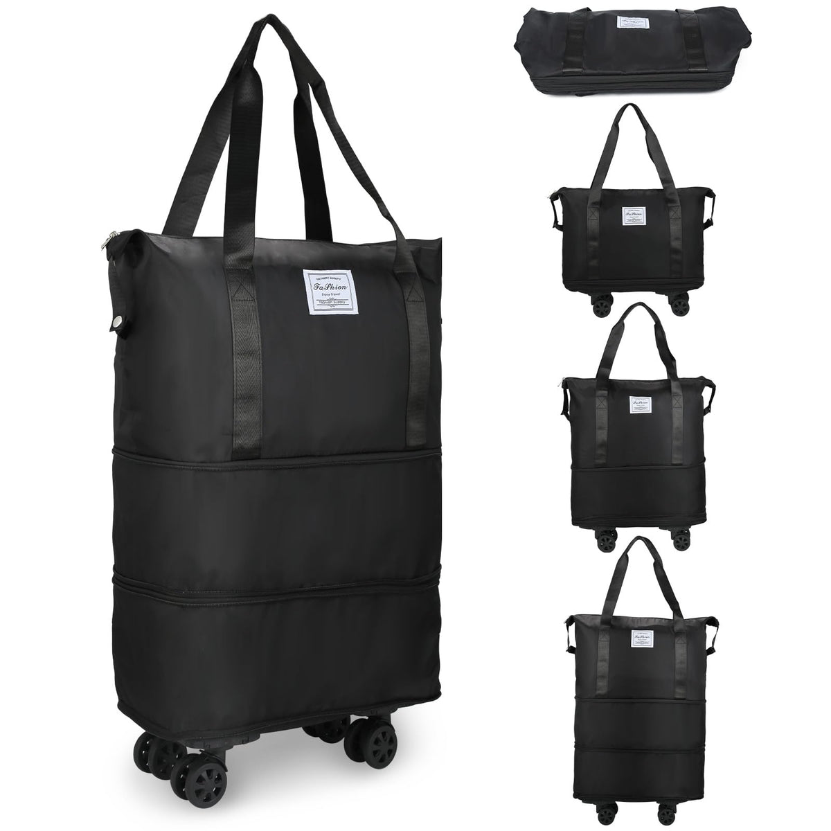 Expandable Rolling Duffle Bag with Wheels, 18L to 30L, Black X962130