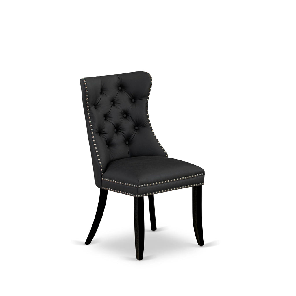 Button Tufted Dark Gray Polyester Fabric Upholstered Dining Chairs, Set of 2 L543073