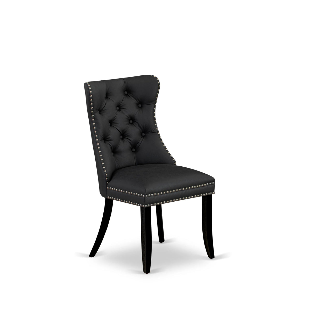 Button Tufted Dark Gray Polyester Fabric Upholstered Dining Chairs, Set of 2 L543073
