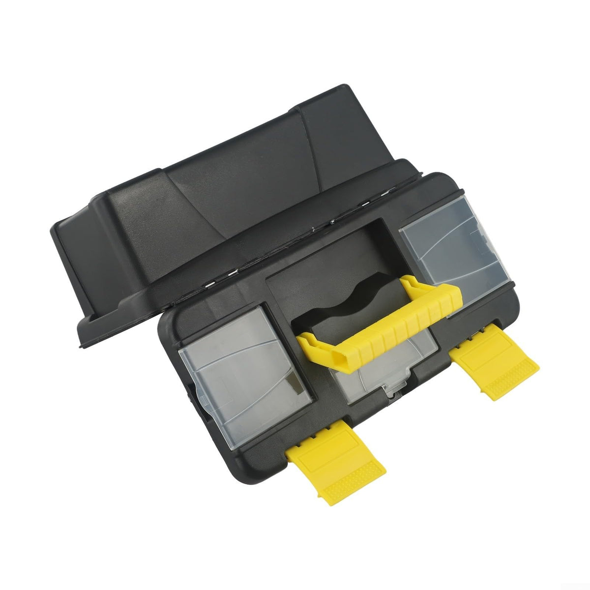 Black 10-Inch Plastic Toolbox with Dual Layers and Embedded Handle T258