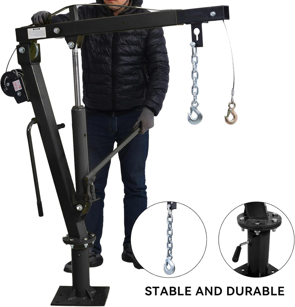 Hydraulic Pickup Truck Crane with Hand Winch, 2000 lb Capacity, 360° Rotation, Black K54541