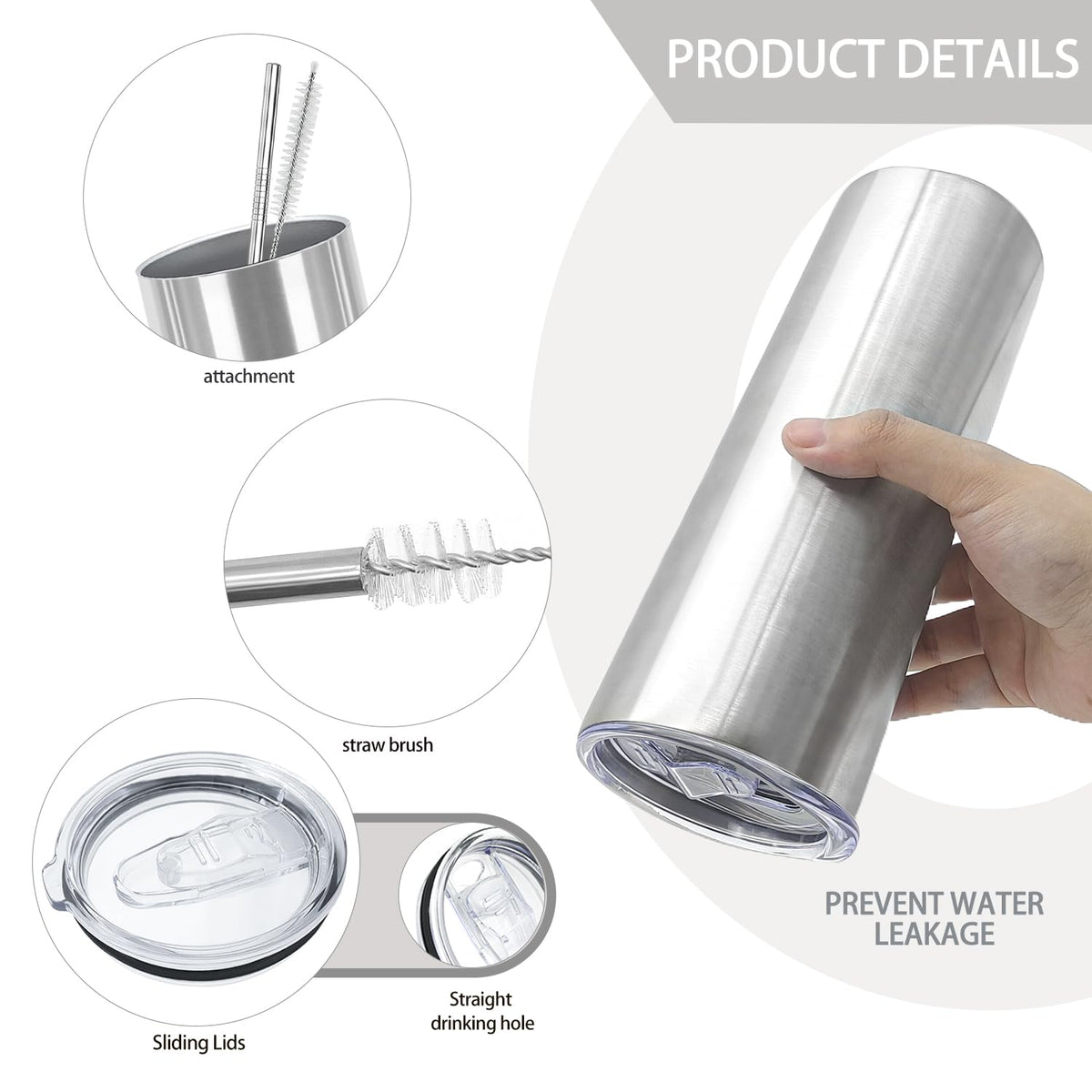 16 Pack 20oz Stainless Steel Insulated Tumblers with Lid and Straw R177248
