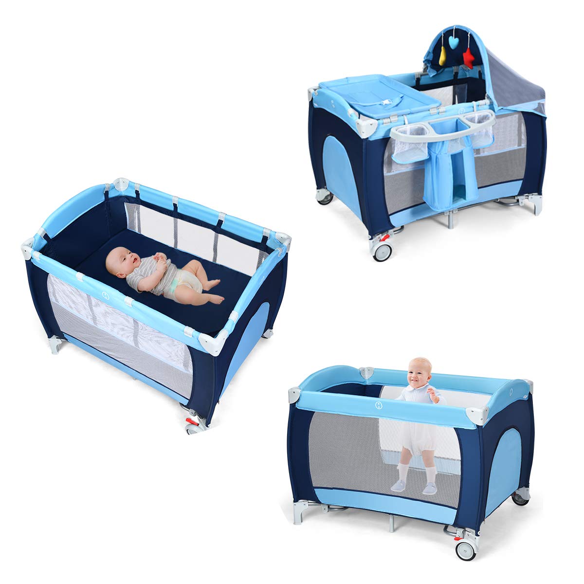 4-in-1 Portable Baby Playard with Bassinet and Changing Table P13149