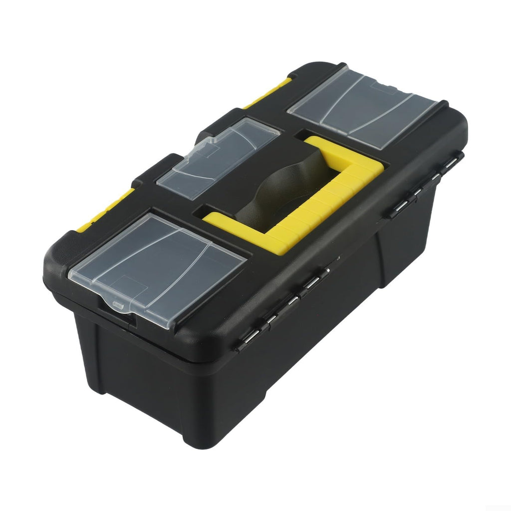 Black 10-Inch Plastic Toolbox with Dual Layers and Embedded Handle T258