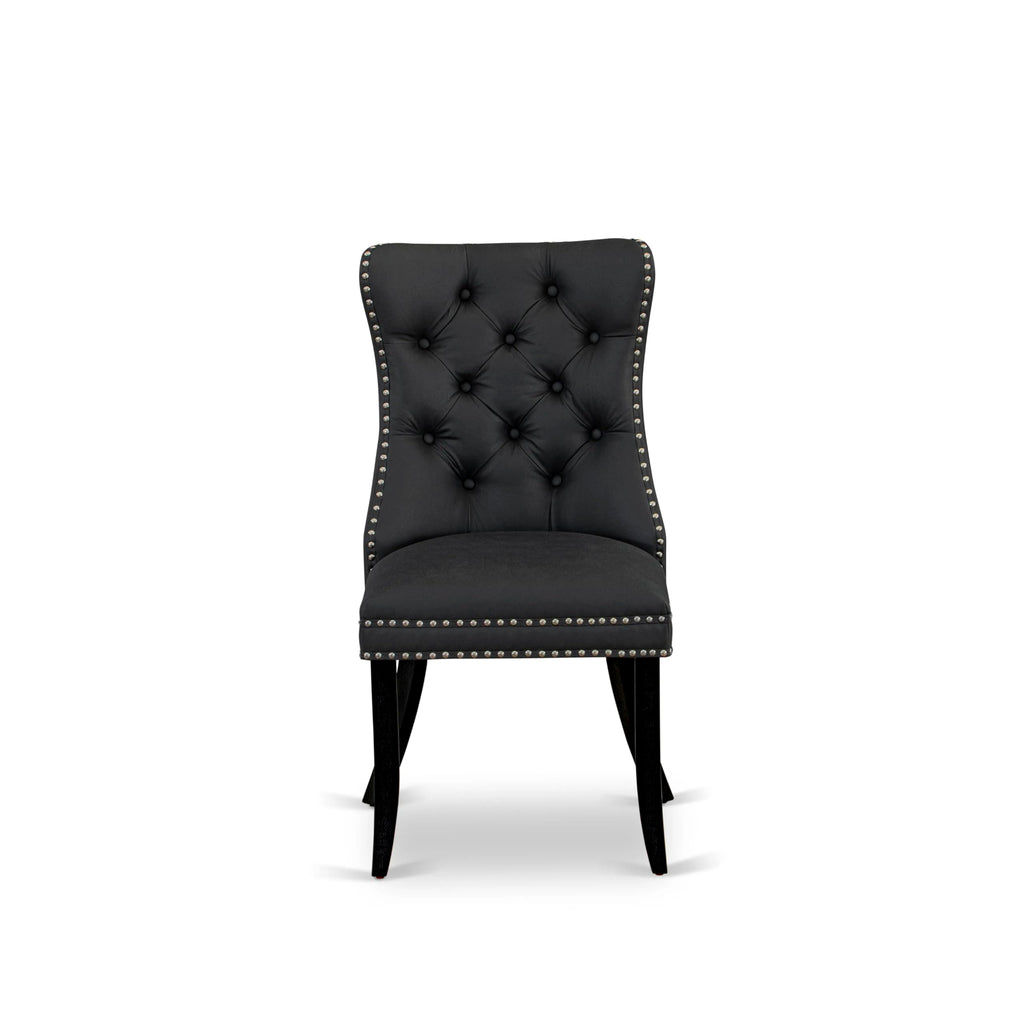 Button Tufted Dark Gray Polyester Fabric Upholstered Dining Chairs, Set of 2 L543073