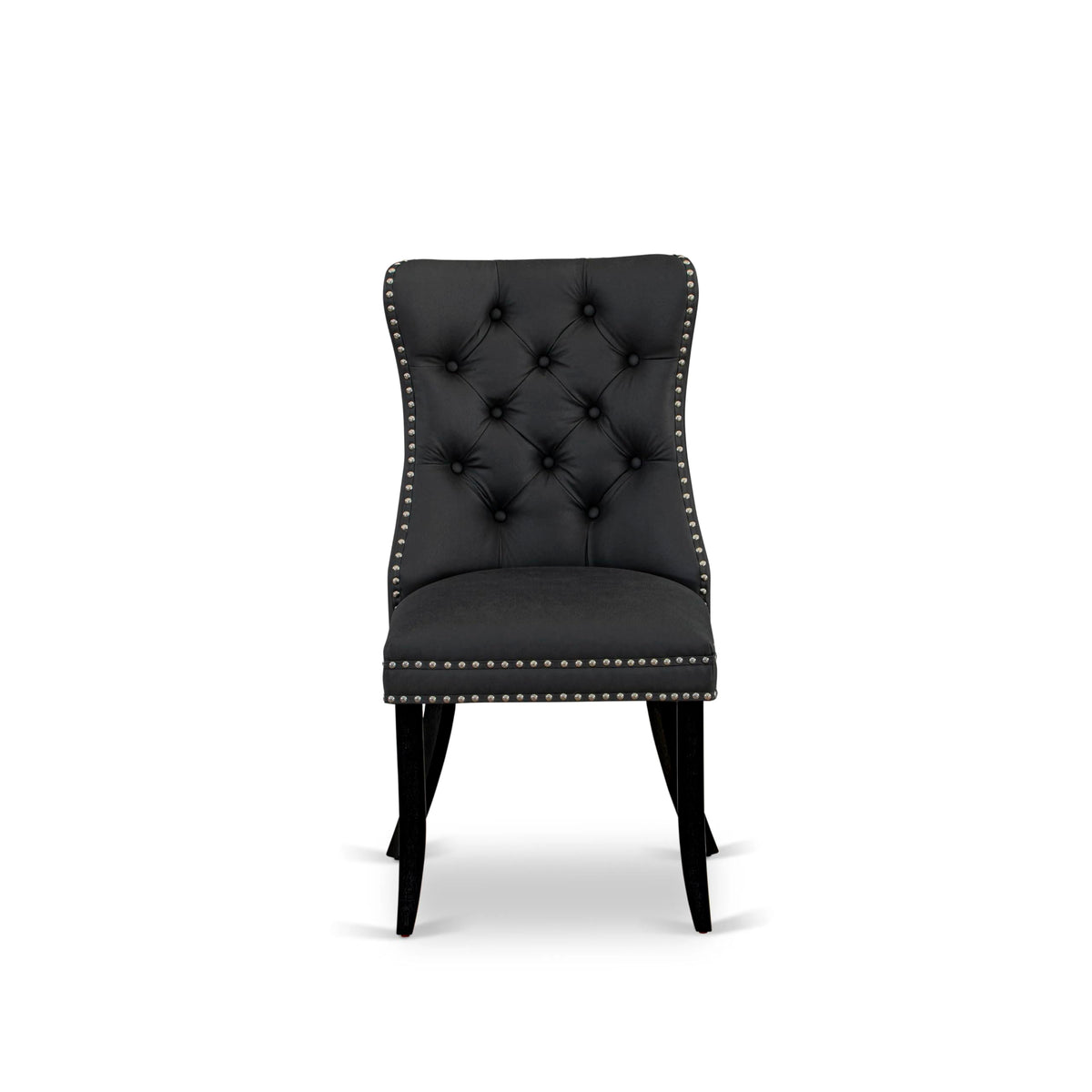 Button Tufted Dark Gray Polyester Fabric Upholstered Dining Chairs, Set of 2 L543073