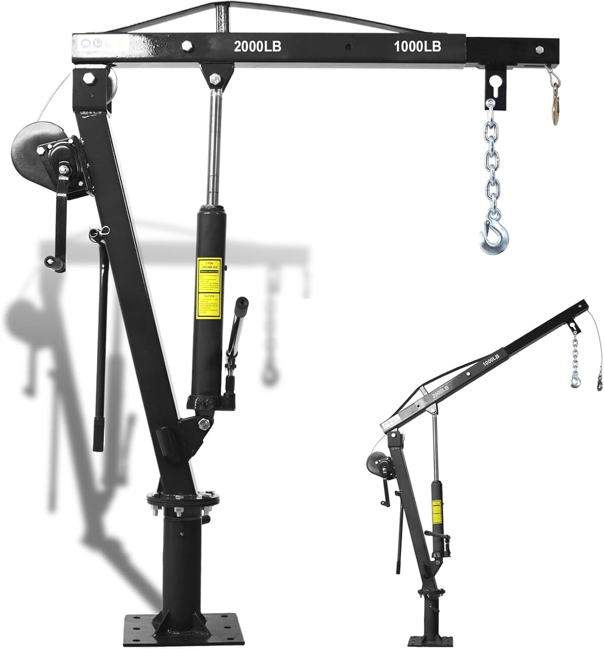 Hydraulic Pickup Truck Crane with Hand Winch, 2000 lb Capacity, 360° Rotation, Black K54541