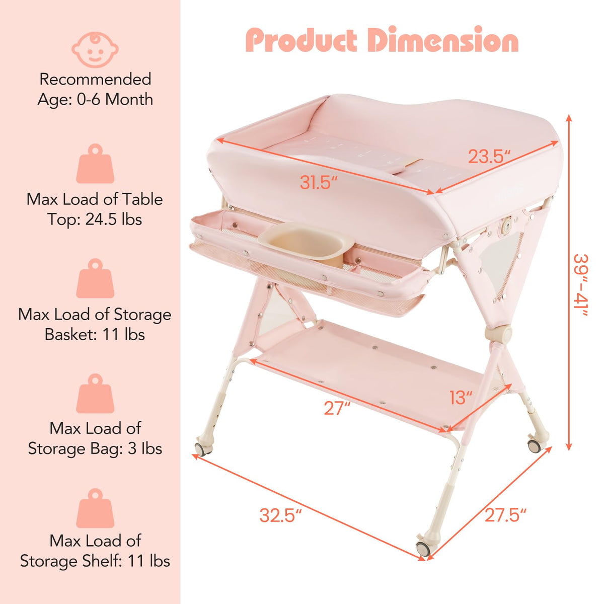 Portable Baby Changing Table with Wheels M722