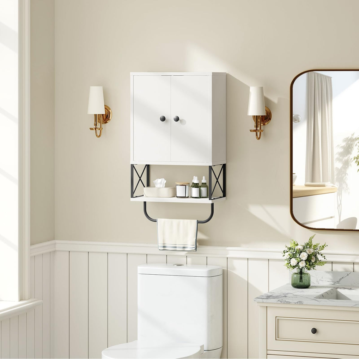 White 2 Door Wall Mounted Bathroom Cabinet with Adjustable Shelf Z39386