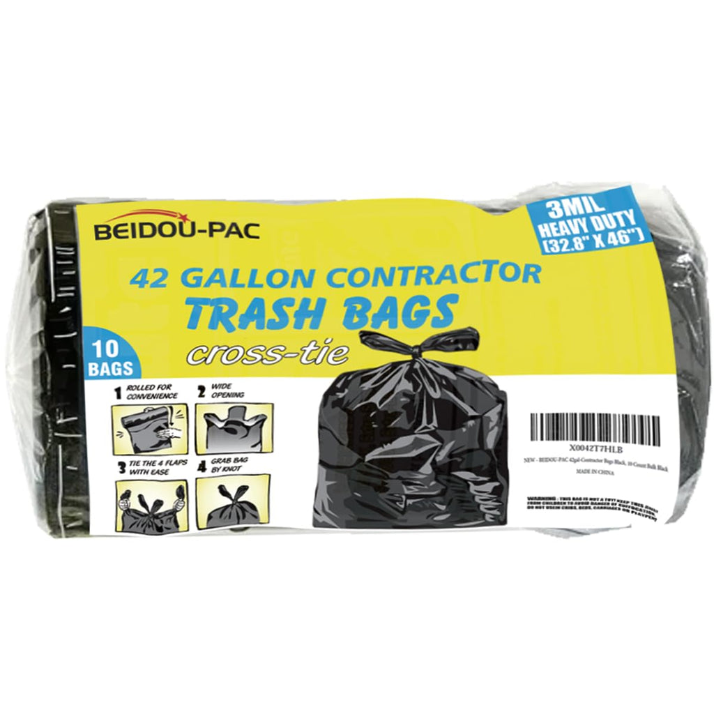 Heavy Duty 42 Gallon 10 Count 3 MIL Black Flap Tie Trash Bags L418860