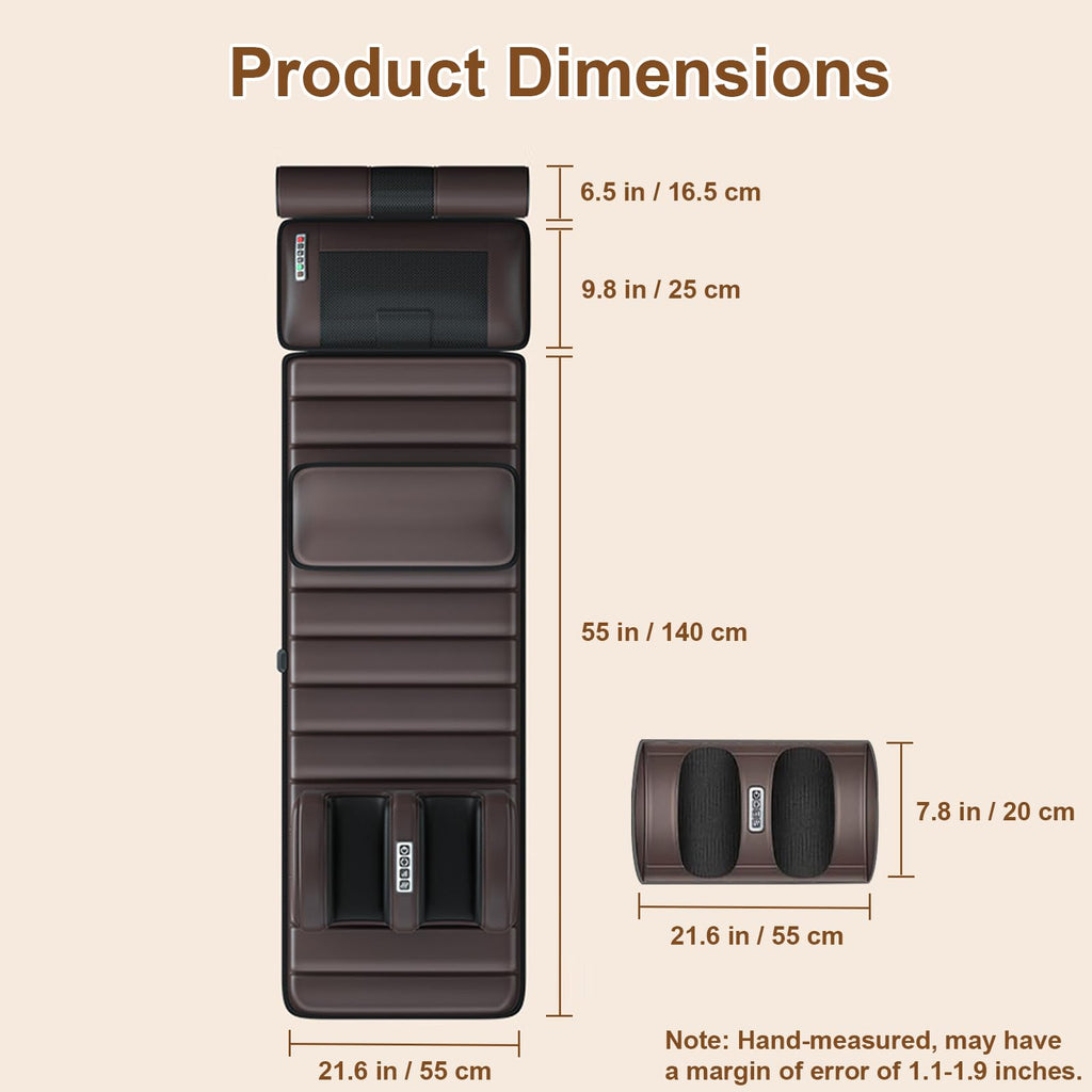 Brown Full Body Heating Massage Mat with Detachable Neck and Leg Massagers B9706