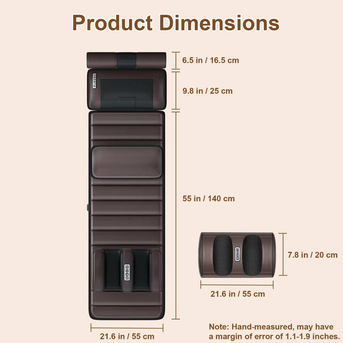 Brown Full Body Heating Massage Mat with Detachable Neck and Leg Massagers B9706