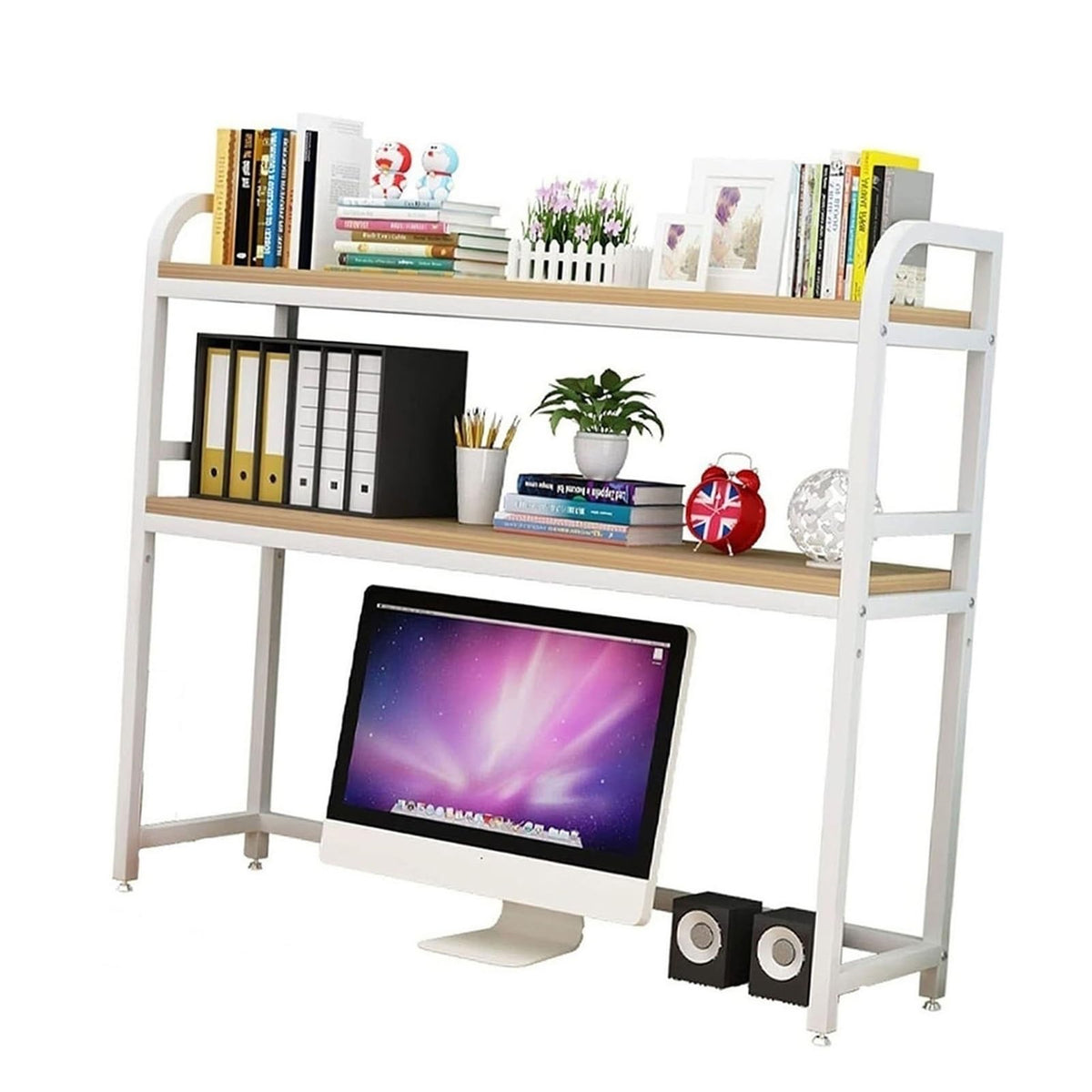 2-Tier White Desktop Bookshelf E45538