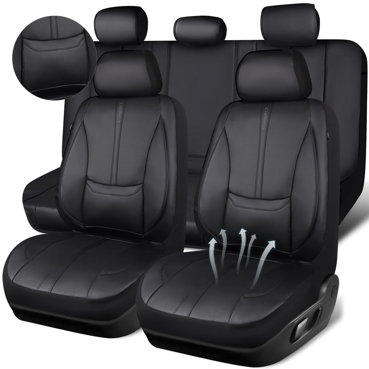 Black Nappa Leather Car Seat Covers Full Set Y660792