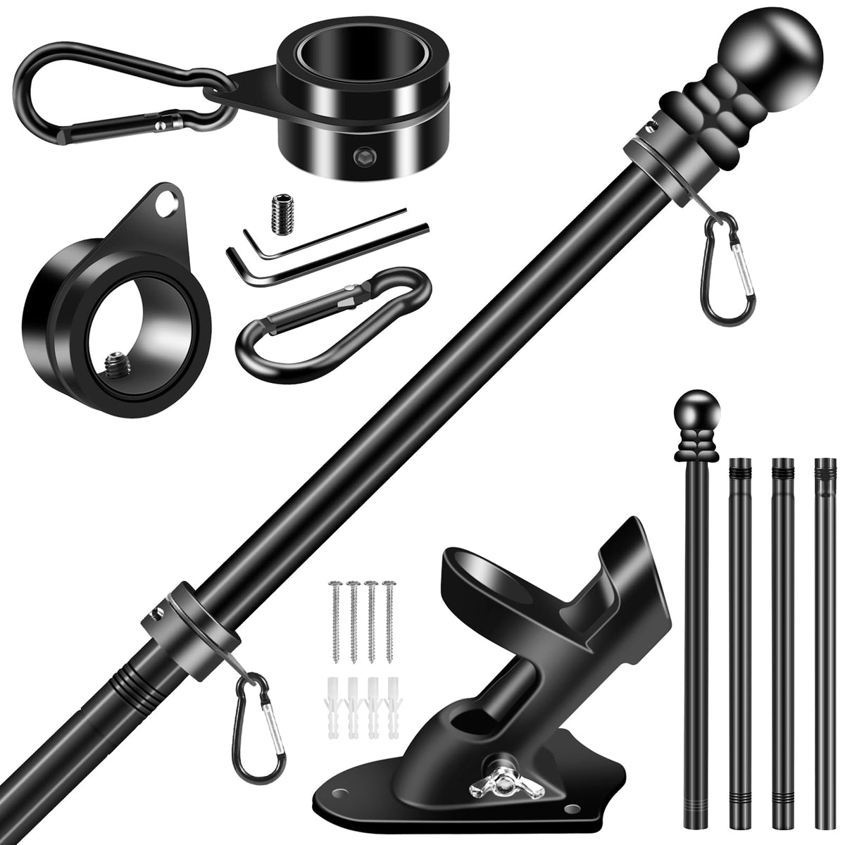 Black 5 FT Stainless Steel Wall Mount Flag Pole Kit H9714