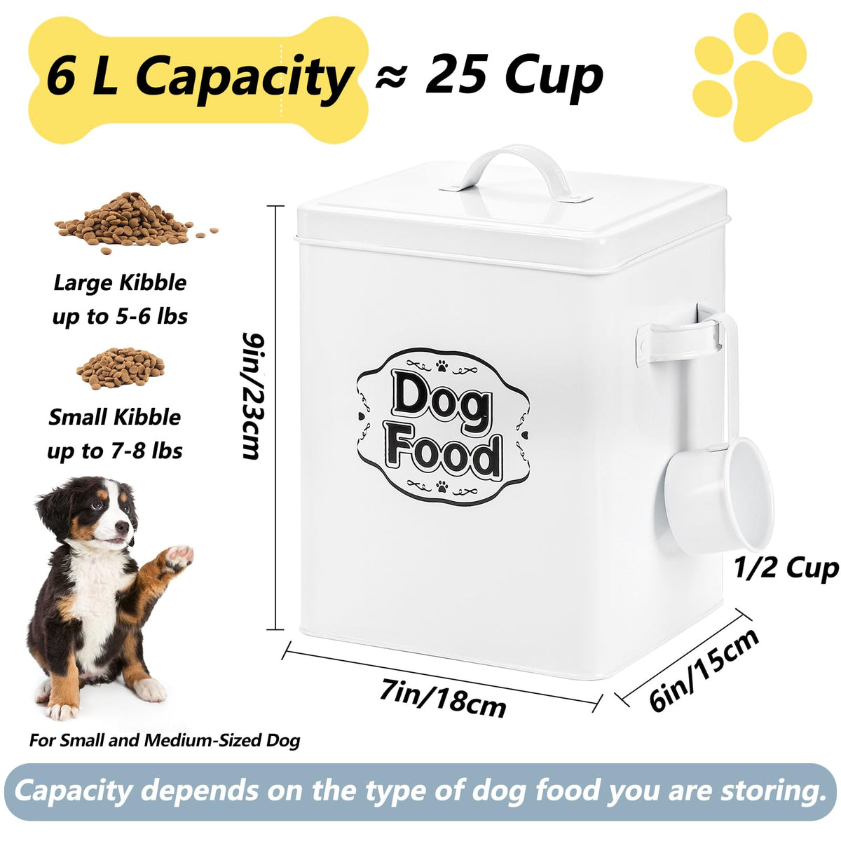 5-7 Lbs Metal Dog Food Storage Container with Lid and Scoop Z4983