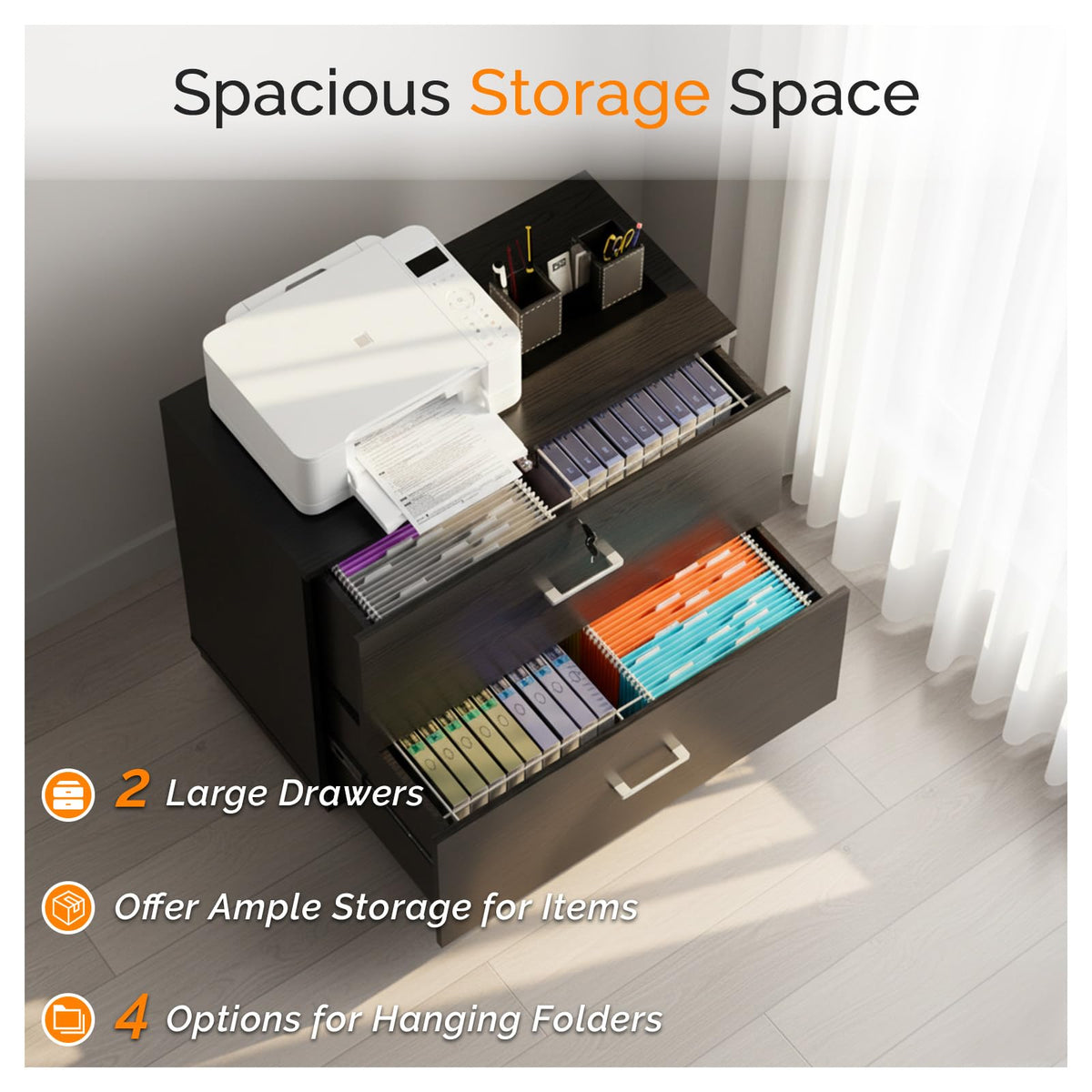 Black 2 Drawer Wood Lateral File Cabinet with Lock E387