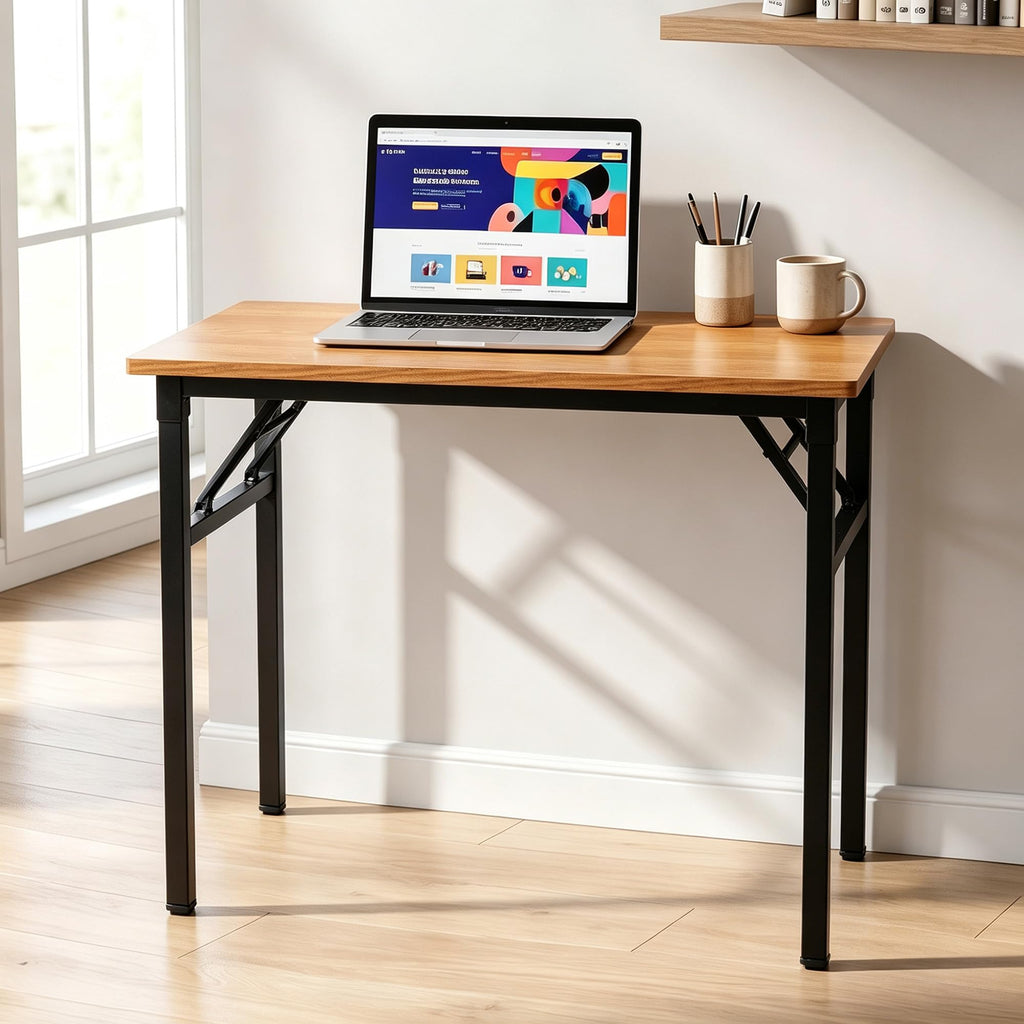 Small Folding Computer Desk 31.5x15.7 Inch Teak U66903