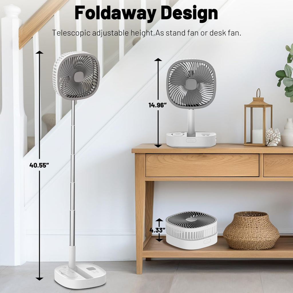 Portable Oscillating Pedestal Fan, 4 Speed 7200Mah Rechargeable Gray Y215
