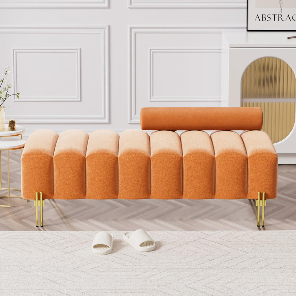 Orange Velvet Bench Ottoman H16215