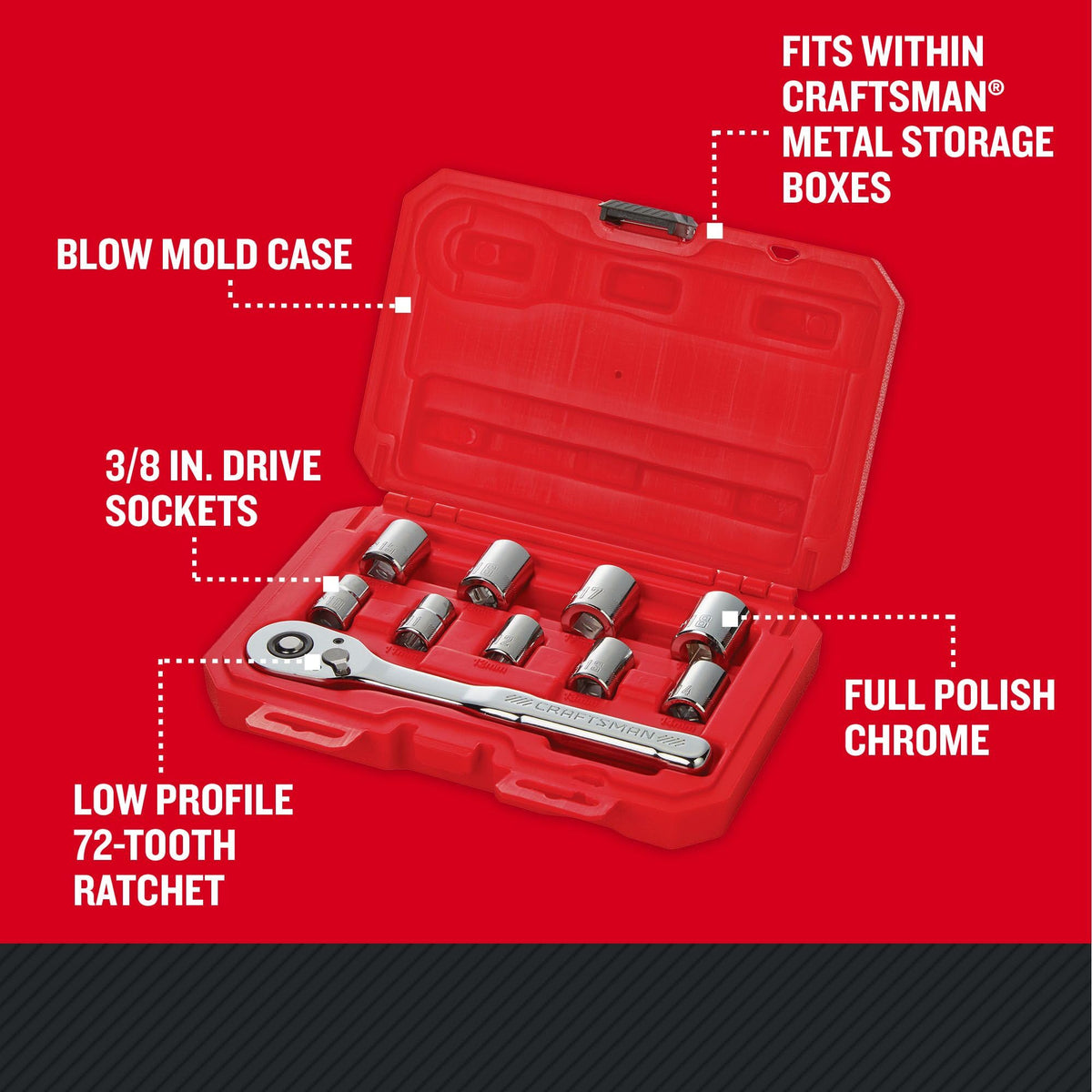 Mechanics Tool Set, Metric, 3/8 Inch Drive, 10 Piece O694