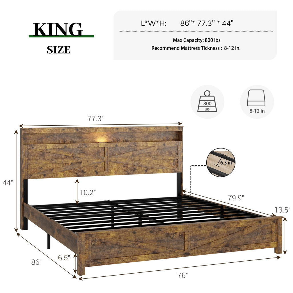 King Size Wood Bed Frame with Headboard R734256