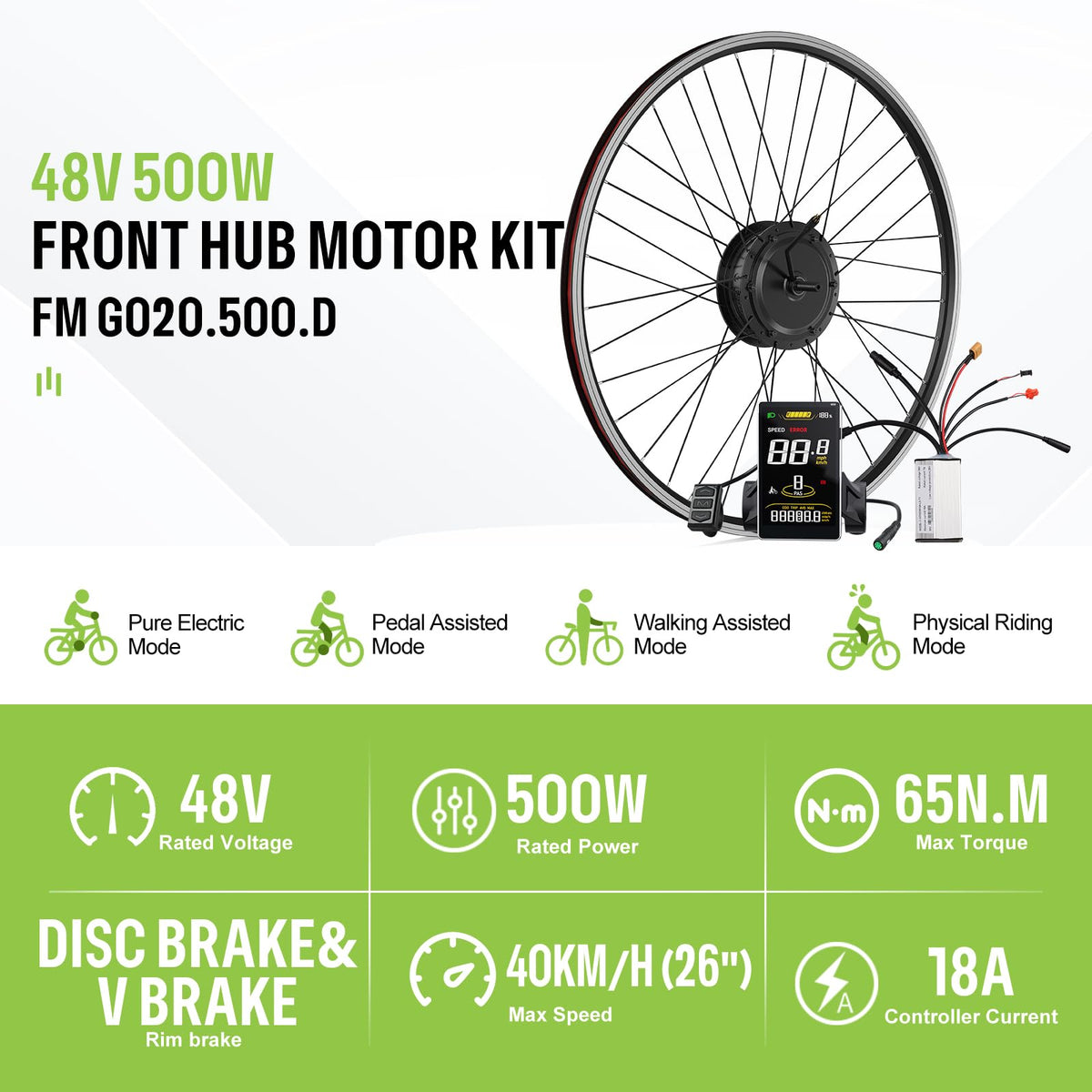 48V 500W Front Wheel Electric Bike Conversion Kit U4333