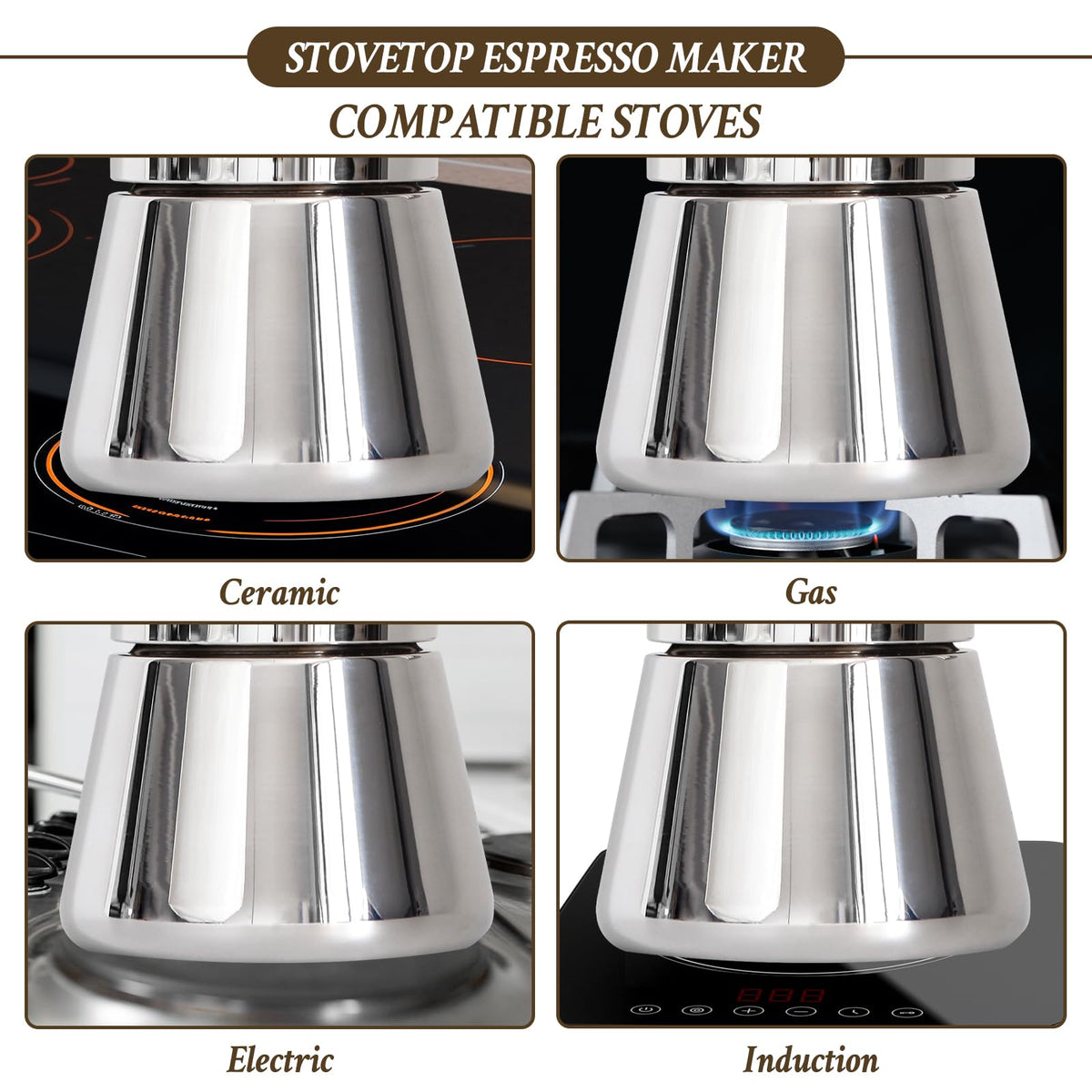 6 Cup Stainless Steel Stovetop Espresso Maker U749807