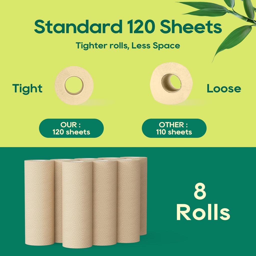 Bamboo Paper Towels, 8 Rolls, 2 Ply 120 Sheets Q58432
