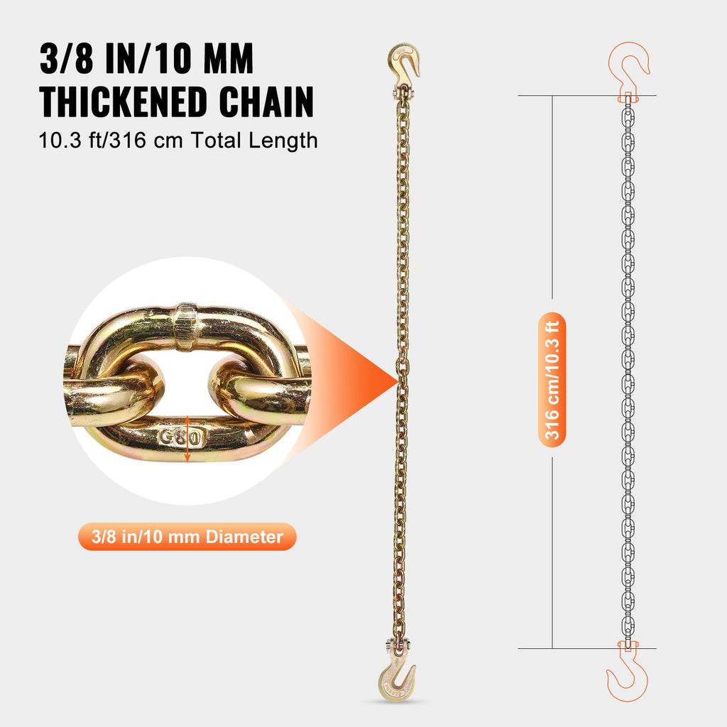 3/8" x 10.3' 2-Pack Tow Chain with Clevis Grab Hooks R87234