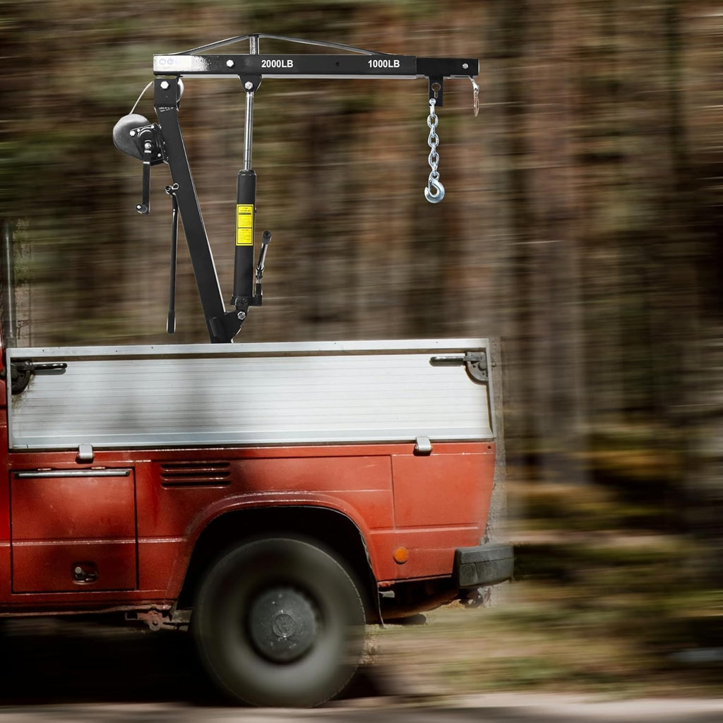 Hydraulic Pickup Truck Crane with Hand Winch, 2000 lb Capacity, 360° Rotation, Black K54541