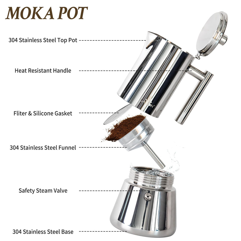 6 Cup Stainless Steel Stovetop Espresso Maker U749807