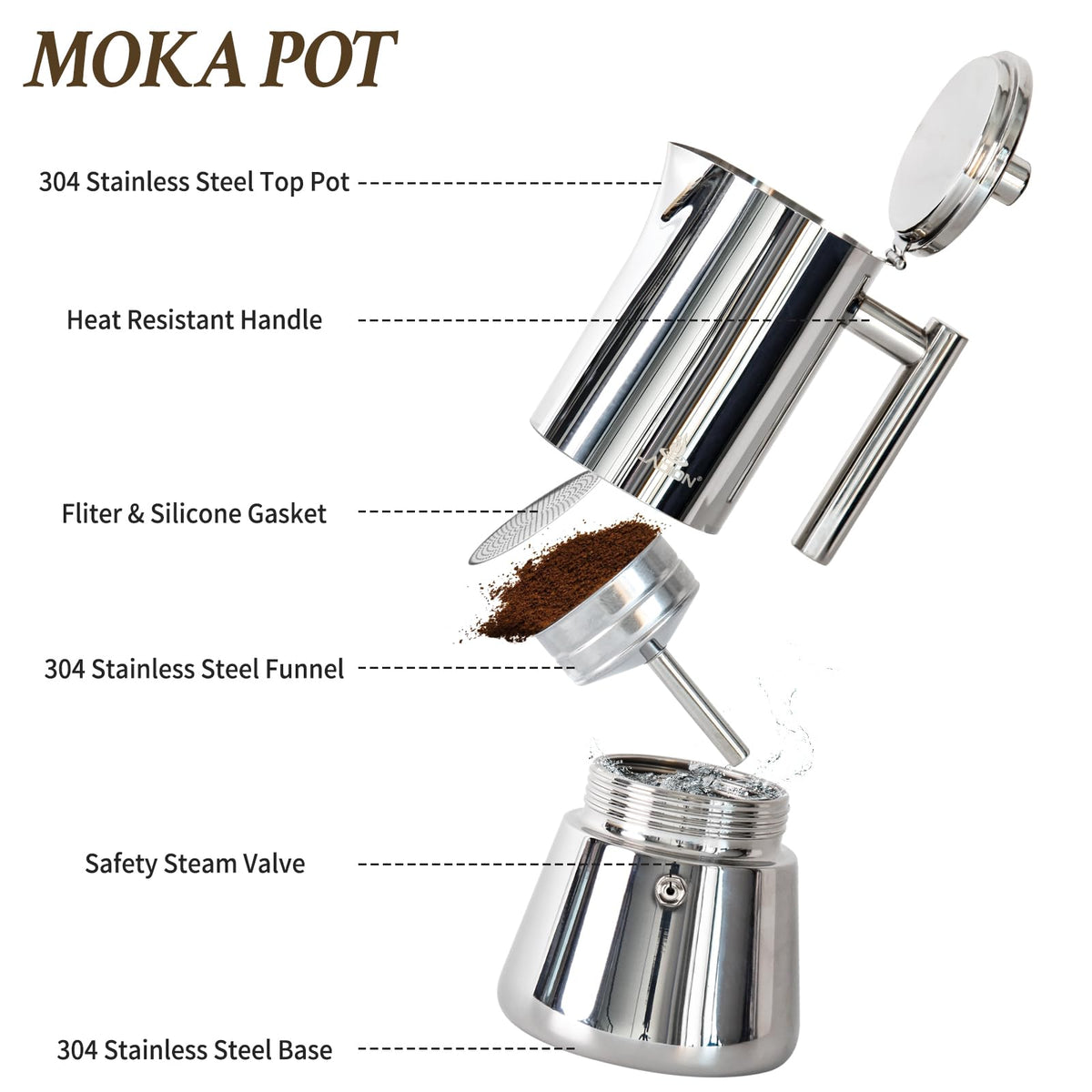 6 Cup Stainless Steel Stovetop Espresso Maker U749807