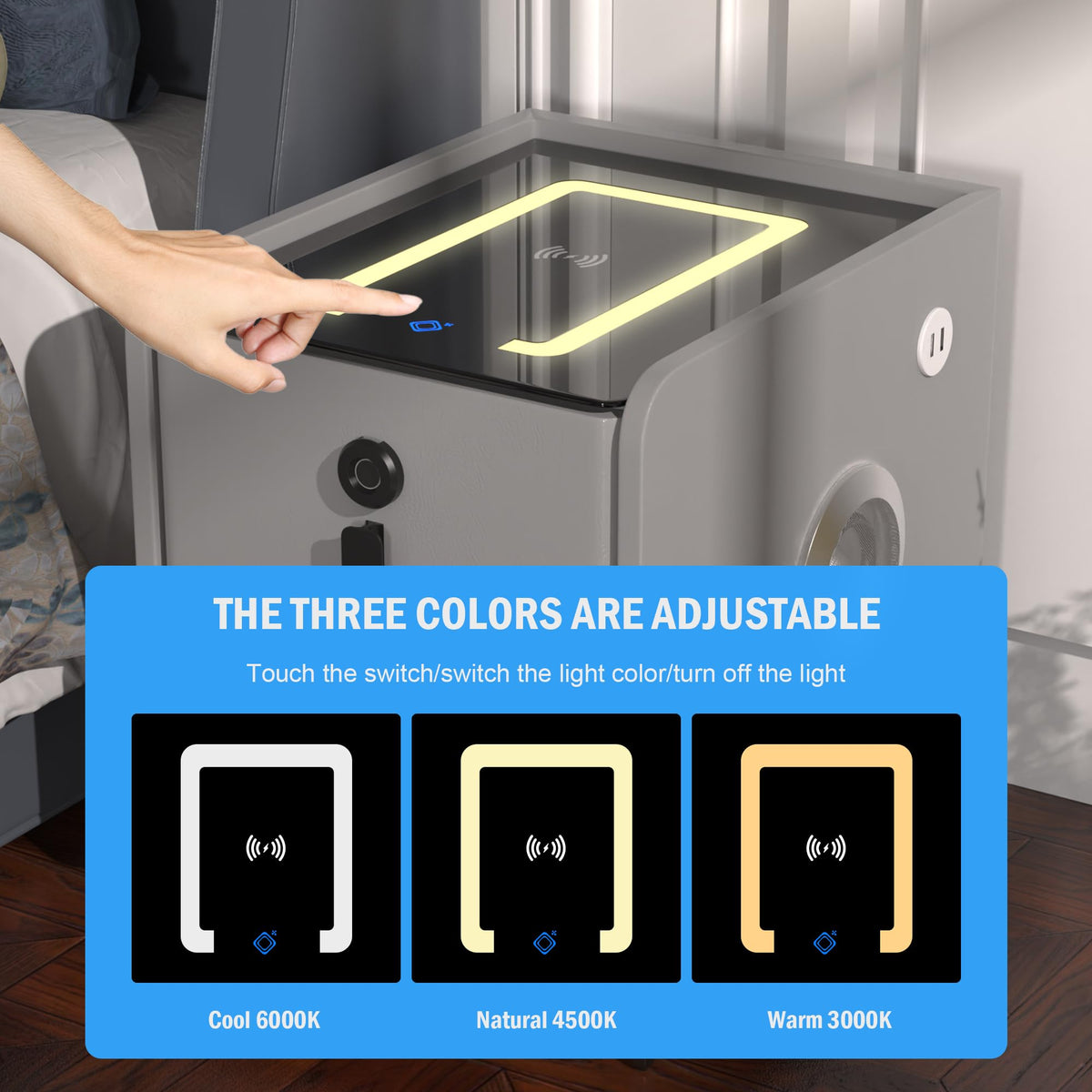 Grey 2 Drawer Nightstand with Wireless Charging Station Y614
