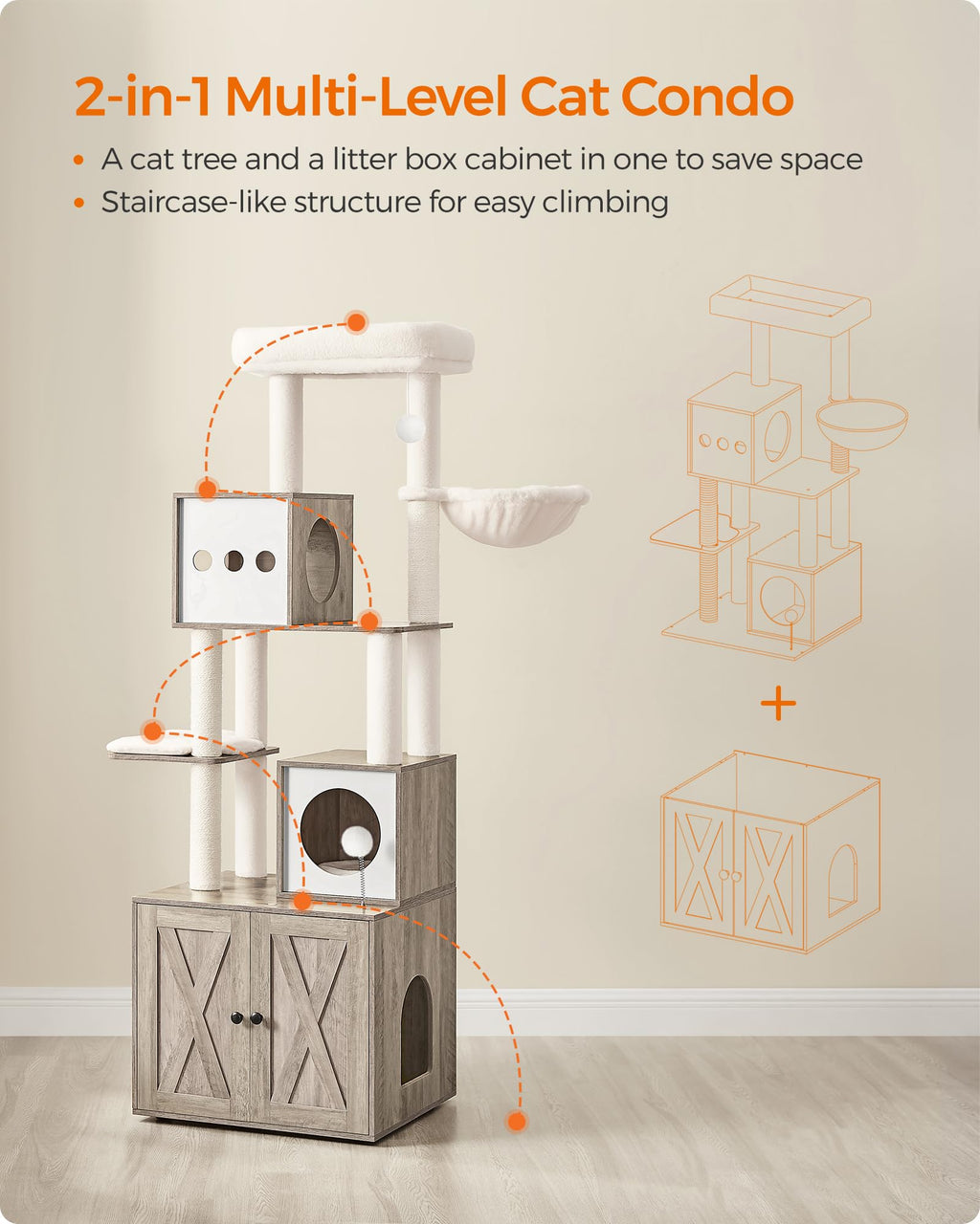70.1-Inch Tall Cat Tree with Litter Box Enclosure P98338