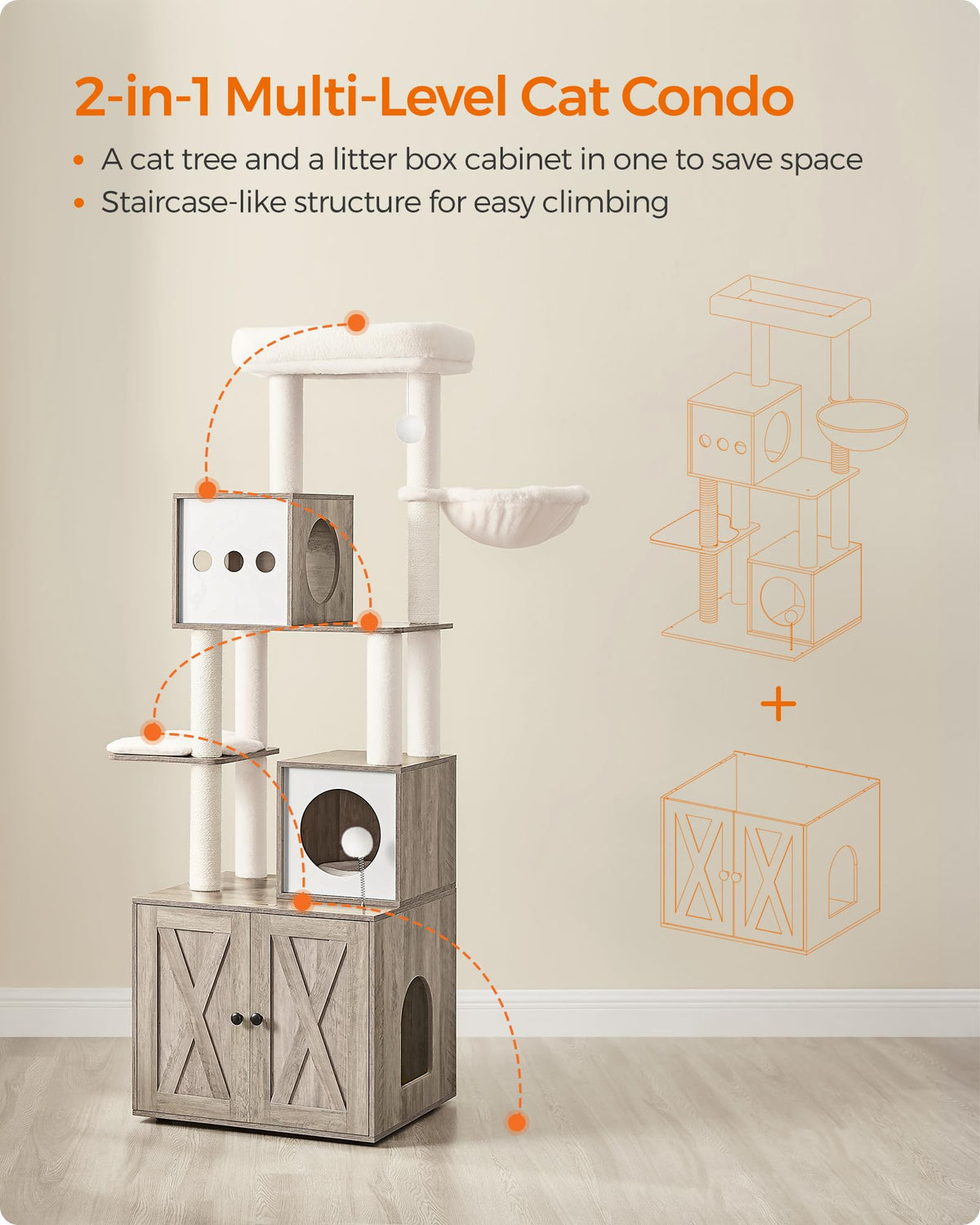 70.1-Inch Tall Cat Tree with Litter Box Enclosure P98338