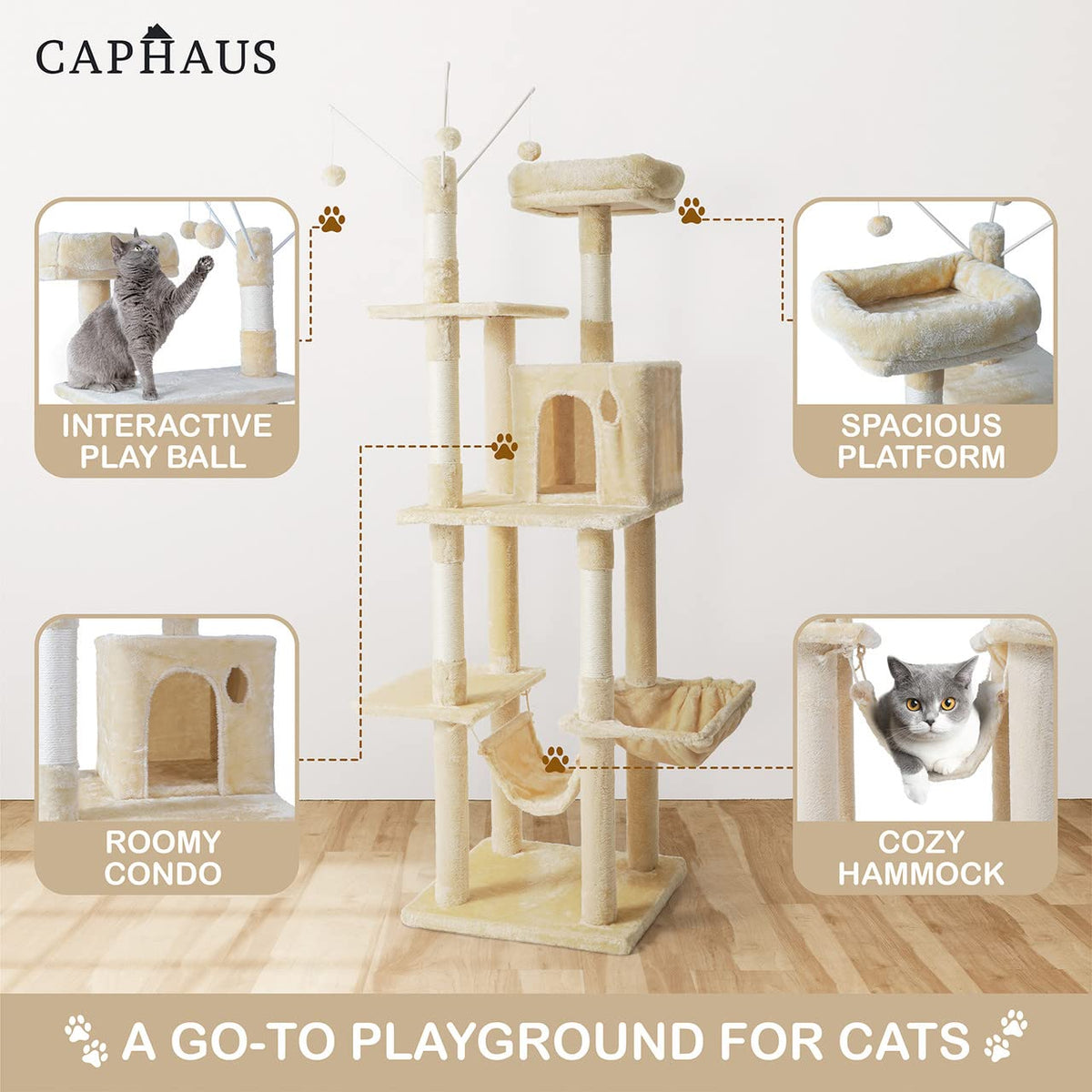 70-Inch Multi-Level Cat Tree with Hammock and Cat Cave F4277
