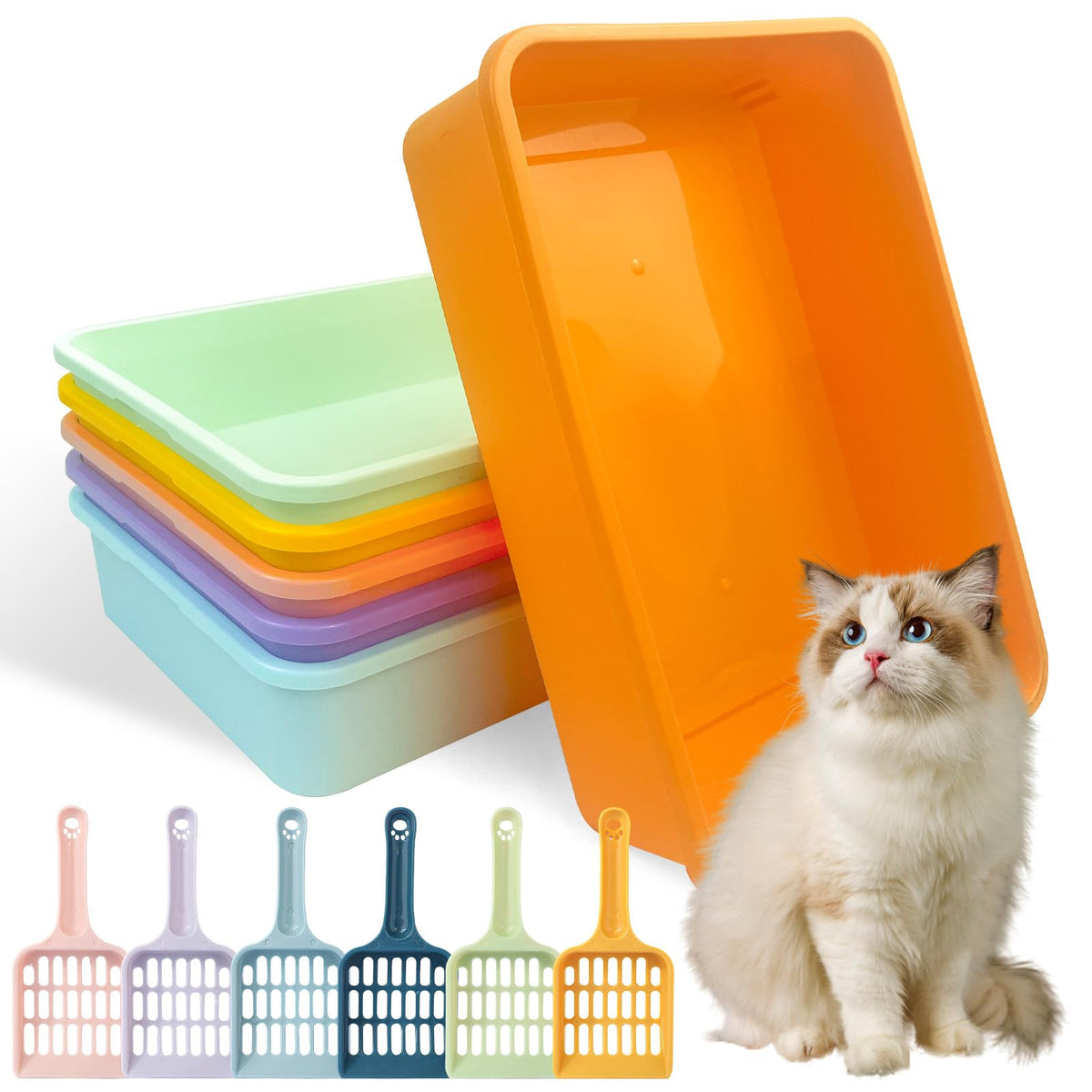 6 Pcs Plastic Kitten Litter Box Set with Scooper G227