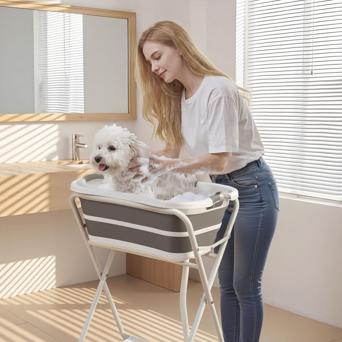 Elevated Collapsible Pet Bathtub with Drain Hose Q637594