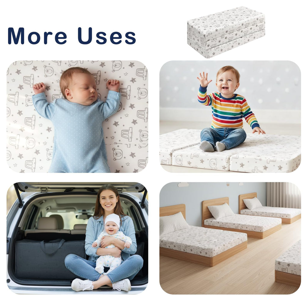 Trifold Pack and Play Mattress 38'' x 26'' x 3'' Memory Foam with Carry Bag P58288
