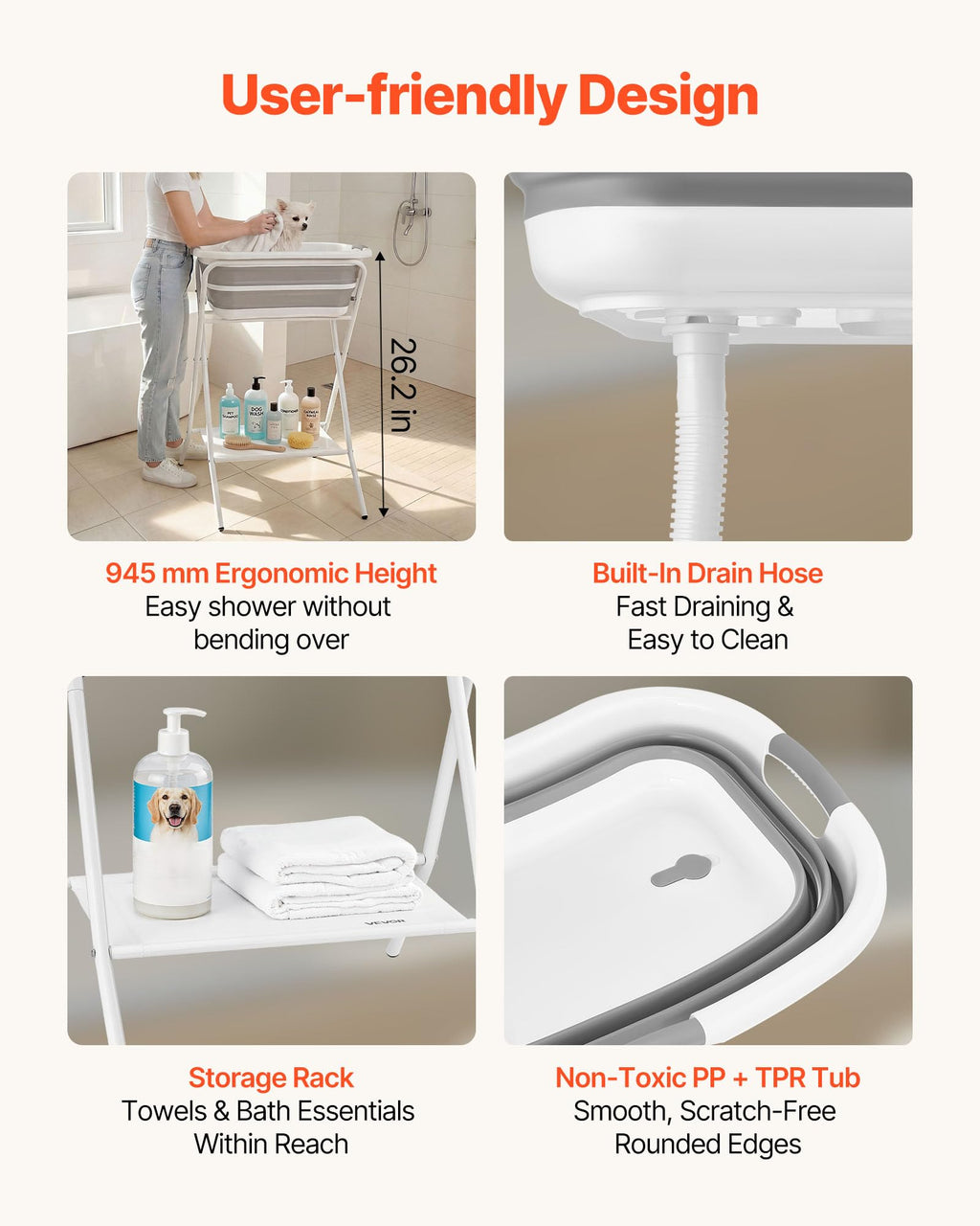 Elevated Collapsible Pet Bathtub with Drain Hose Q637594