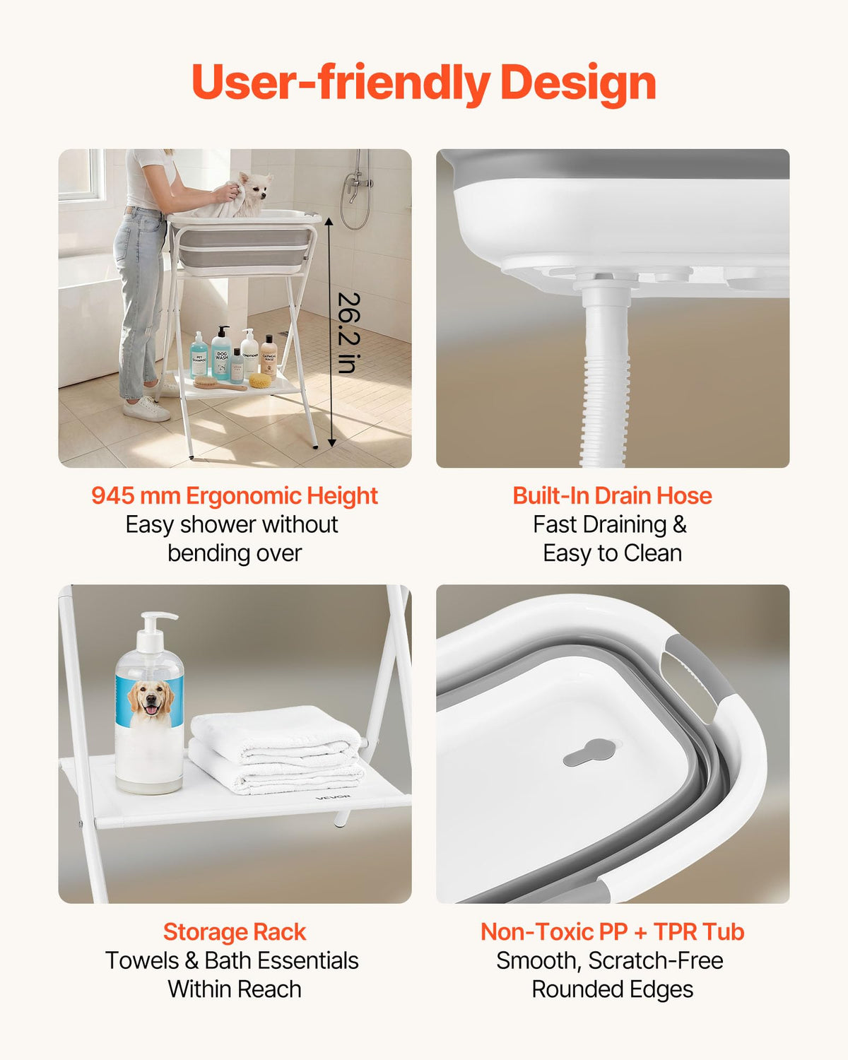 Elevated Collapsible Pet Bathtub with Drain Hose Q637594